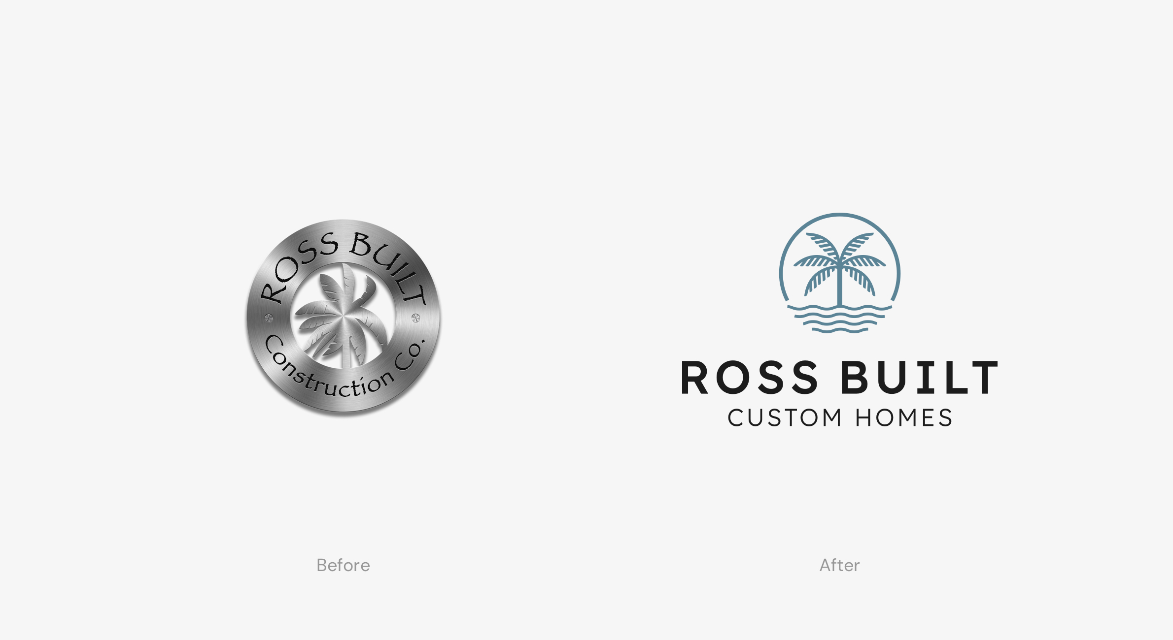 Before and after of Ross Built logo